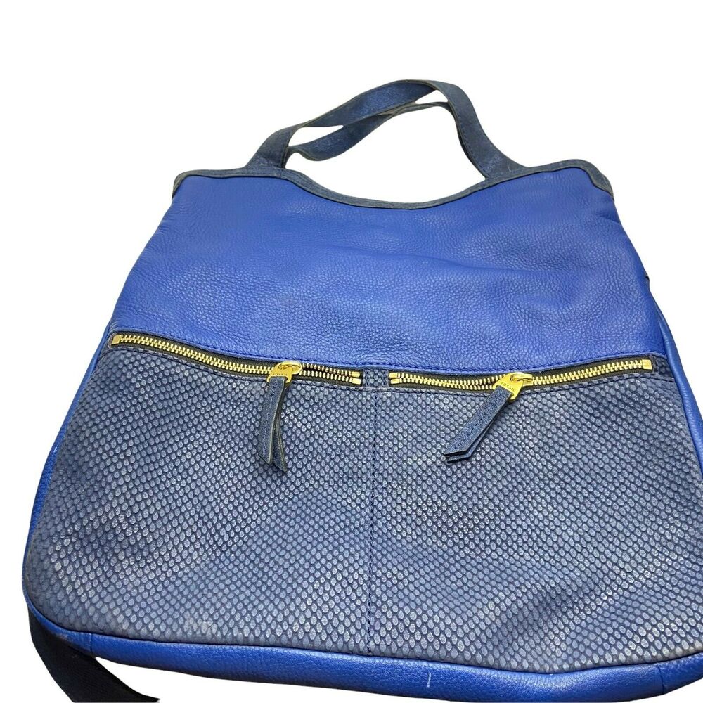 Fossil Tote Handbag Purse Erin ZB5479 Bold Blue Leather Inner Pockets